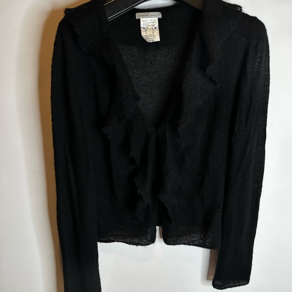 Sarah Pacini L black sweater royal alpaca nylon blend designer ruffled soft - Picture 3 of 11